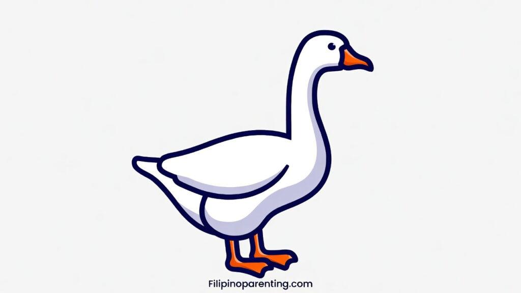 Goose in Tagalog: Unlock 12 Essential Example Sentences for Incredible Bird & Farm Vocabulary Mastery White goose illustration with an orange beak for learning the Tagalog word Gansa.