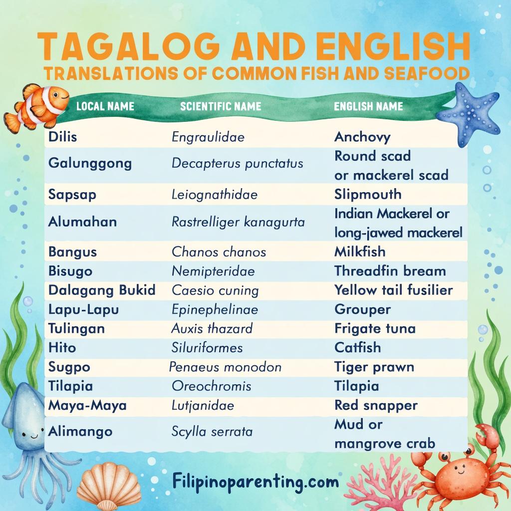Tagalog to English Fish & Seafood Names: 14 Essential Translations You Need to Know Educational Tagalog to English Fish Names Guide for Kids and Families