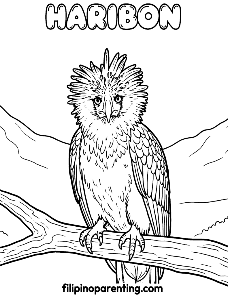 16 Free Philippine Bird (Ibon) Coloring Pages: Ultimate Heritage Guide Printable Haribon (Philippine Eagle) Tagalog vocabulary coloring page for families and language learners.