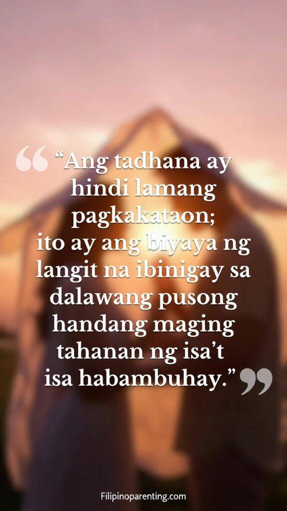Heartfelt Tagalog Love Quotes Tahanan at Tadhana: 5 Enchanting Truths A warm Filipino-themed romantic artwork showing two souls destined to be each other’s home, with the Tagalog quote displayed.