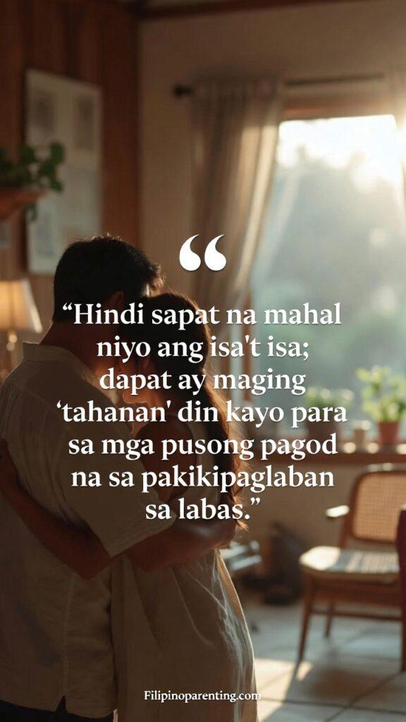 Heartfelt Tagalog Quotes Finding Peace in Love: 5 Unstoppable Truths A warm home-like scene symbolizing emotional refuge with a Tagalog quote about being each other’s home.