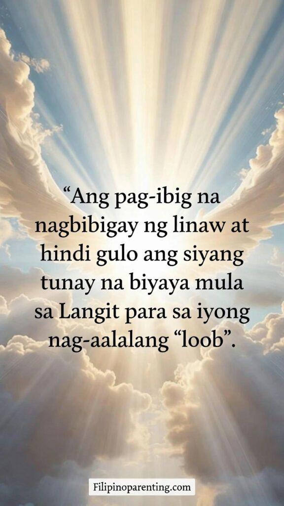 Heartfelt Tagalog Quotes Finding Peace in Love: 5 Unstoppable Truths A soft, heavenly-themed image with a Tagalog quote about love that brings clarity.