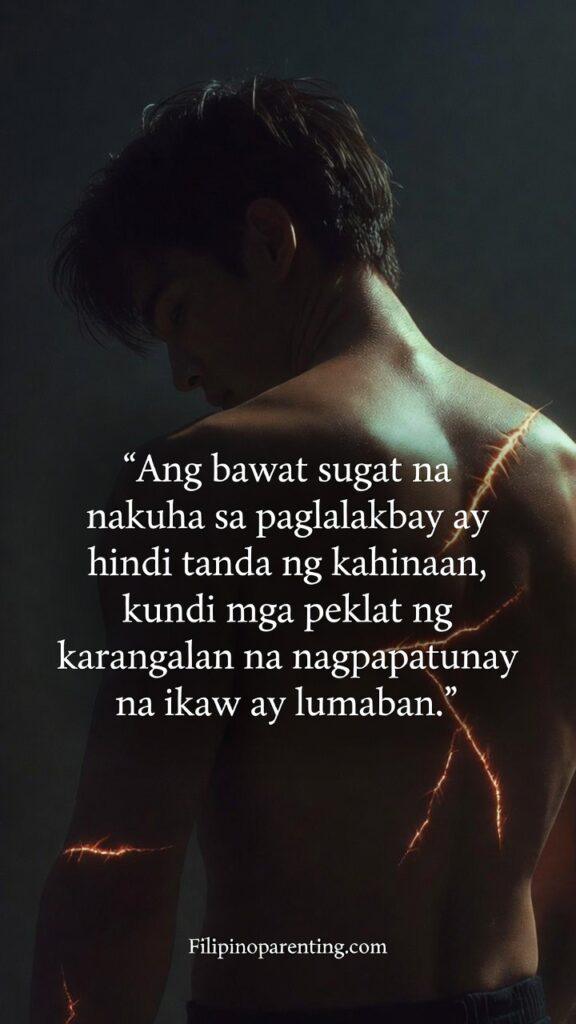 Heartfelt Tagalog Quotes for Courage in Life Trails: 5 Fearless Truths A person looking at healed scars symbolizing honor and resilience.