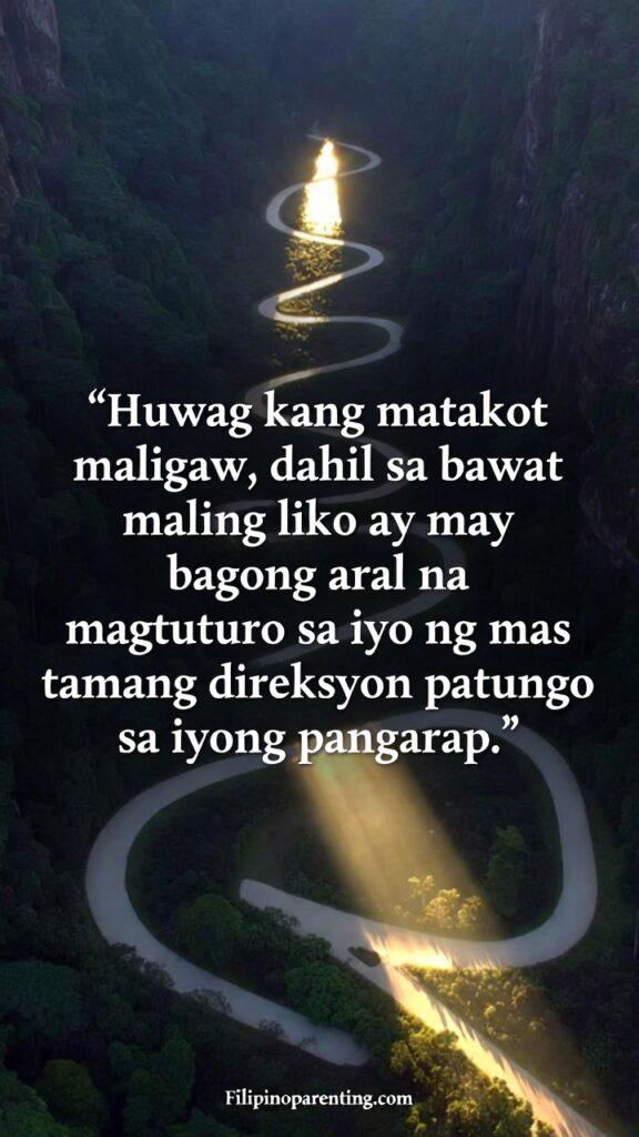 Heartfelt Tagalog Quotes for Courage in Life Trails: 5 Fearless Truths A winding trail with one illuminated path symbolizing learning from mistakes.