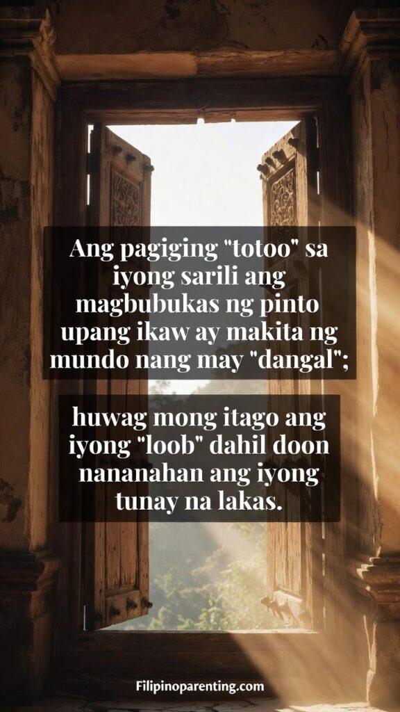 Heartfelt Tagalog Quotes on Being Seen and Soul: 5 Unforgettable Truths A Filipino-inspired image of open doors and warm light symbolizing authenticity and inner strength, with the Tagalog quote included.