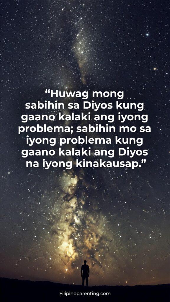 Heartfelt Tagalog Sayings Strength in Prayer: 5 Miraculous Truths A small silhouette of a person standing before a vast, starry night sky.