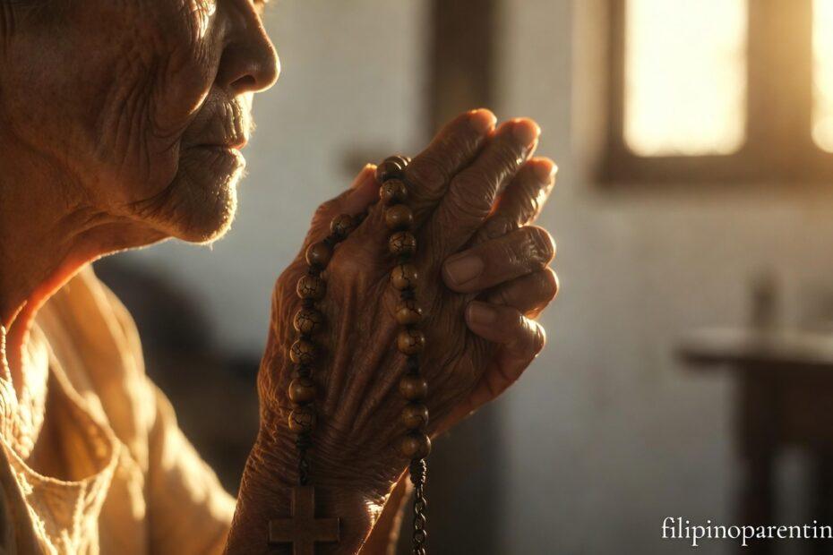 Heartfelt Tagalog Sayings Strength in Prayer: 5 Miraculous Truths Clasped hands with a rosary representing Heartfelt Tagalog Sayings Strength in Prayer.