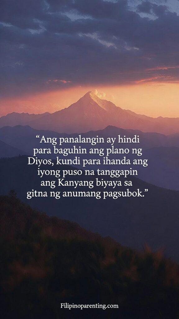 Heartfelt Tagalog Sayings Strength in Prayer: 5 Miraculous Truths A peaceful mountain landscape at sunrise with a person sitting in quiet reflection.