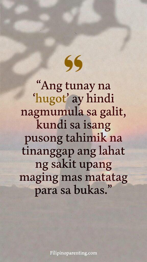 Hugot Tagalog Quotes Quiet Resilient Heart: 5 Unstoppable Truths Inspirational vertical artwork showing a serene Filipino-themed scene symbolizing quiet strength, with the Tagalog quote displayed.