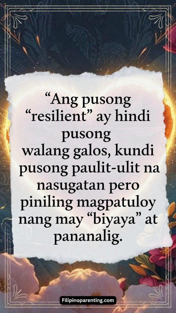 Hugot Tagalog Quotes Quiet Resilient Heart: 5 Unstoppable Truths Vertical inspirational artwork showing symbolic resilience and faith, with the Tagalog quote displayed.