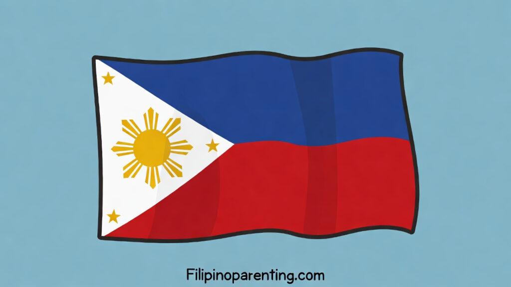 Philippines Independence Day Tagalog Phrases: 12 Beautiful & Essential Expressions for Araw ng Kalayaan Independence Day Tagalog: A stylized vector illustration of the Philippine flag waving, used to teach essential phrases for June 12 celebrations.