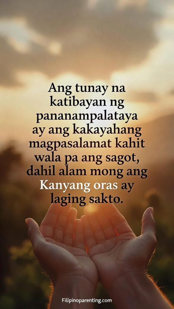 Inspirational Tagalog Sayings God’s Timing Trust: 5 Miraculous Truths Warm gratitude-themed image with a Tagalog quote about faith and God’s timing.