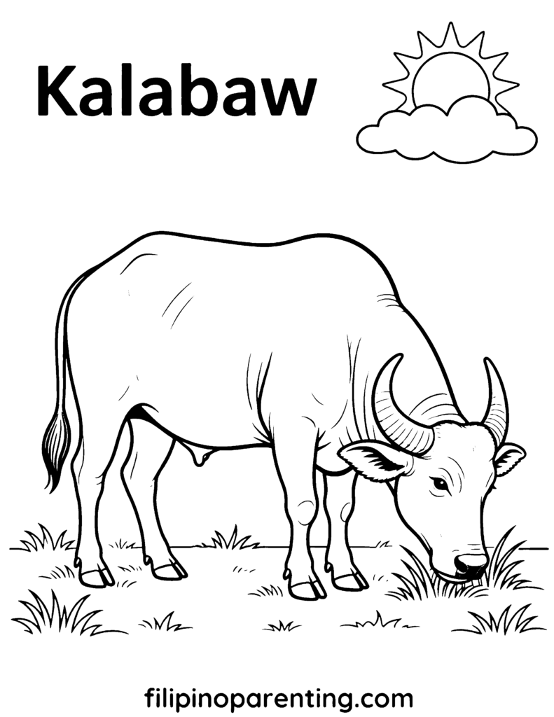 🖍️ 9 Free Kalabaw Coloring Pages (Printable Filipino Heritage Guide) Kalabaw eating grass coloring page for Filipino culture and language learning.
