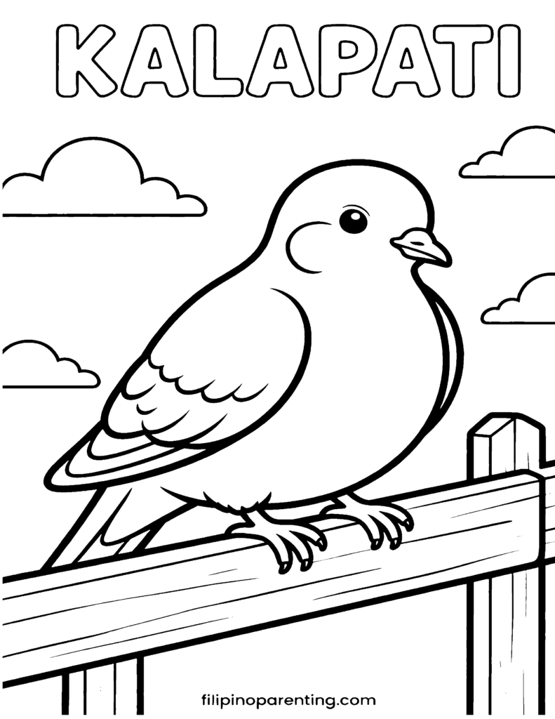 16 Free Philippine Bird (Ibon) Coloring Pages: Ultimate Heritage Guide Printable Kalapati (Dove) Tagalog vocabulary coloring page for families and language learners.