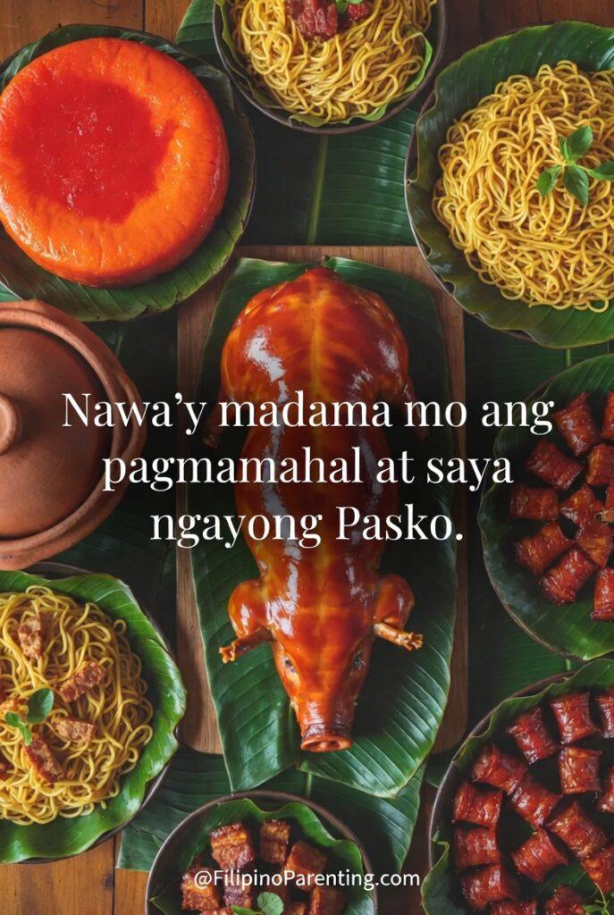 Maligayang Pasko Greetings: 50 Heartfelt Tagalog Ways to Say Merry Christmas Traditional Noche Buena feast with Lechon, pancit, and ham on banana leaves for Maligayang Pasko greetings and festive Filipino holiday food traditions.
