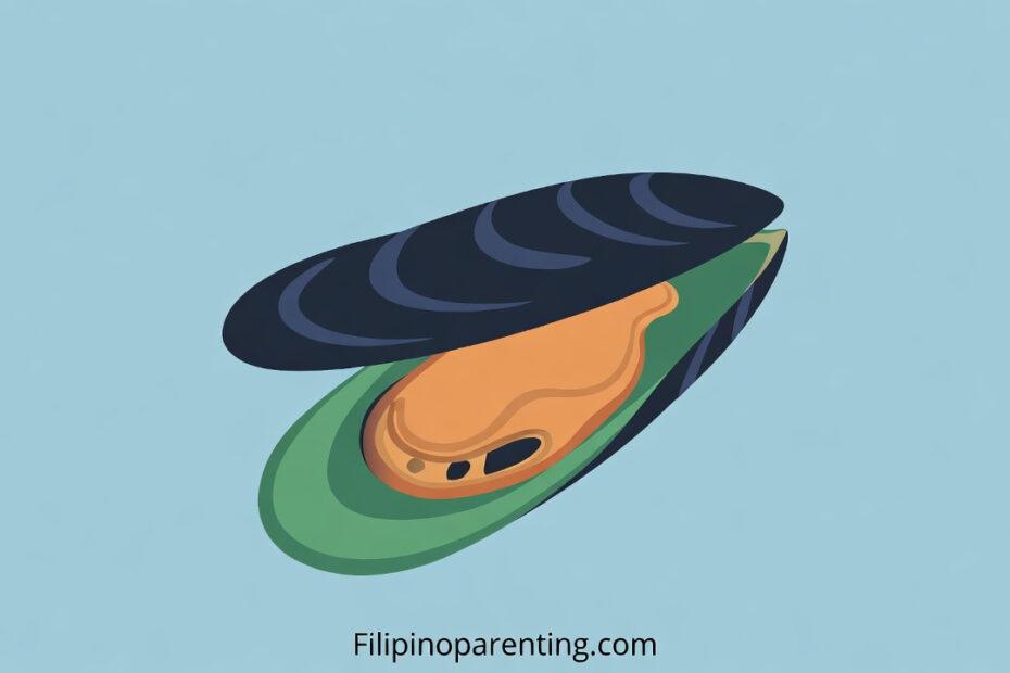 Mussel in Tagalog (Tahong): Master 12 Delicious Example Sentences for Amazing Mussel Recipes Simple flat color illustration of a Mussel in Tagalog known as tahong.