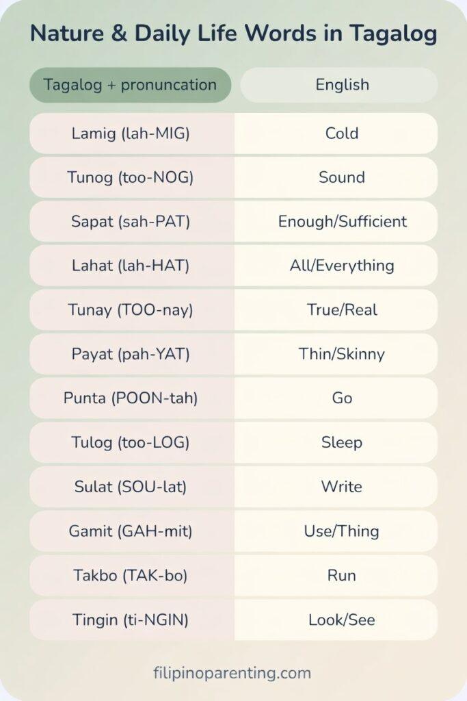 Filipino 5 Letter Words: 50 Essential and Powerful Tagalog Words for Beginners Filipino 5 letter words nature and daily life vocabulary printable worksheet