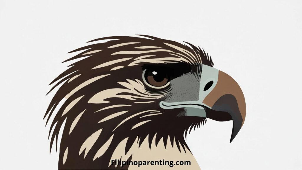 15 Remarkable Philippine Animals: A Fascinating Guide for Families Stylized illustration of a Philippine Eagle head with brown shaggy feathers and a sharp beak.