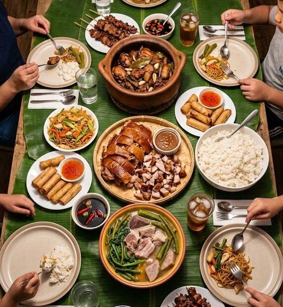 A traditional Filipino handaan feast representing Pinoy pride Tagalog food.