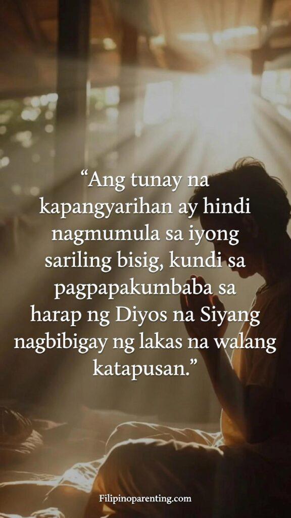 Powerful Tagalog Quotes Spiritual Strength Boost: 5 Unstoppable Truths Inspirational Filipino-themed image about true strength coming from God.