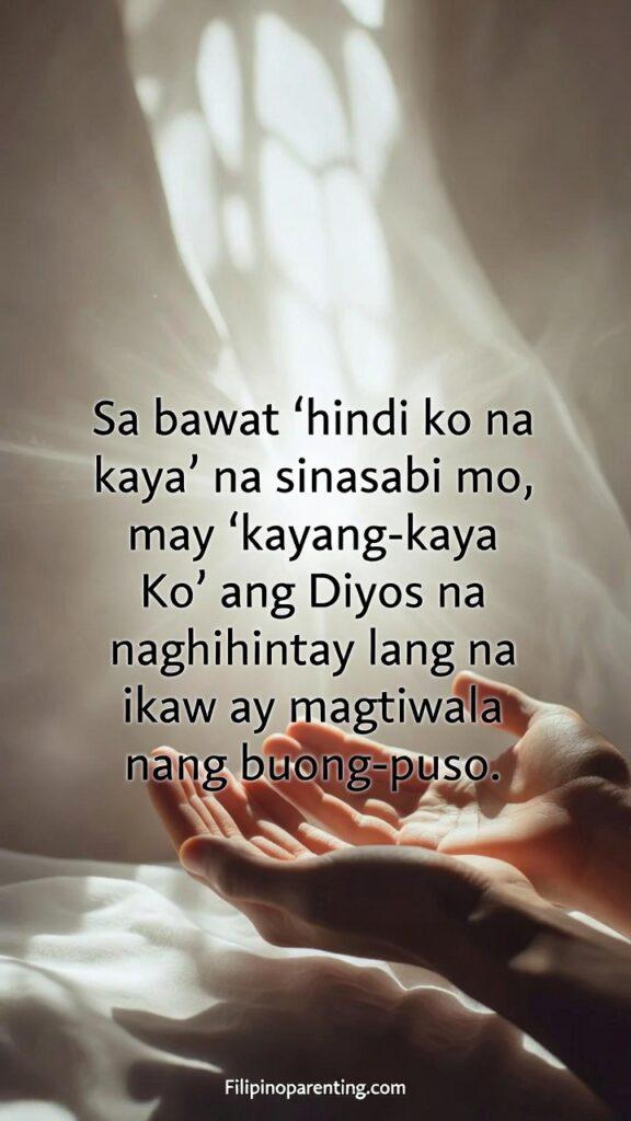 Powerful Tagalog Quotes Spiritual Strength Boost: 5 Unstoppable Truths Inspirational Filipino image about God’s strength meeting human weakness.