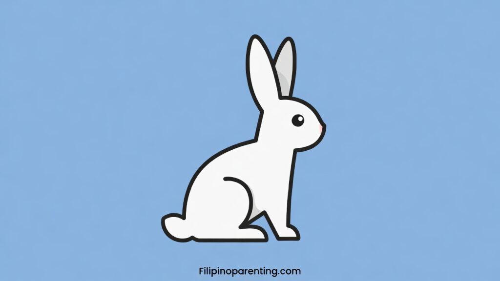 Rabbit in Tagalog: Unlock 12 Essential Example Sentences for Incredible Animal & Pet Vocabulary Mastery Minimalist cartoon illustration of a white rabbit for learning the Tagalog word Kuneho.