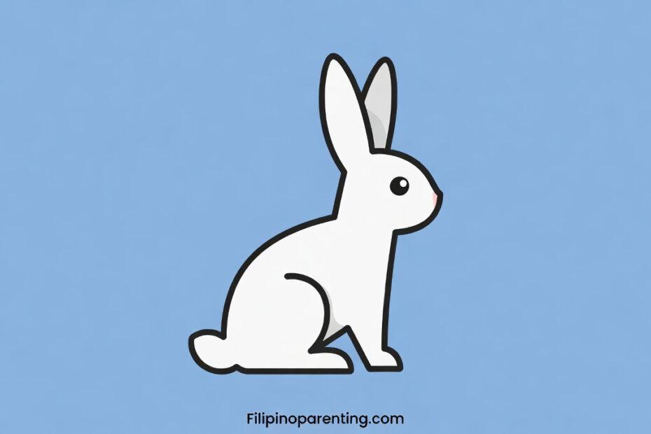 Minimalist cartoon illustration of a white rabbit for learning the Tagalog word Kuneho.