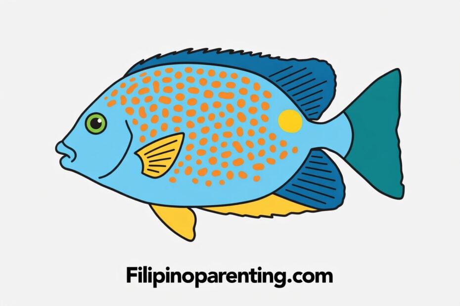 A clean flat color illustration of a Golden Rabbitfish, known as Samaral or Rabbitfish in Tagalog.