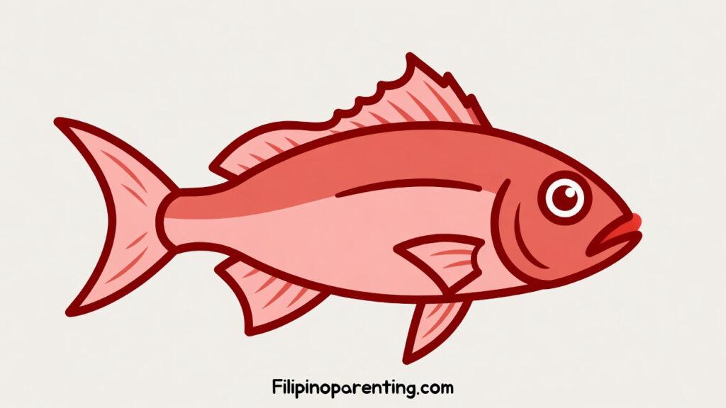 Red Snapper in Tagalog (Maya-maya): Unlock 12 Delicious Example Sentences for Incredible Red Snapper Dining A flat design illustration of a Red Snapper (Maya-maya) featuring its distinct reddish body and spiny fins. This image supports our comprehensive guide on Red Snapper in Tagalog, including 12 practical sentences for ordering and describing this premium fish in the Philippines.