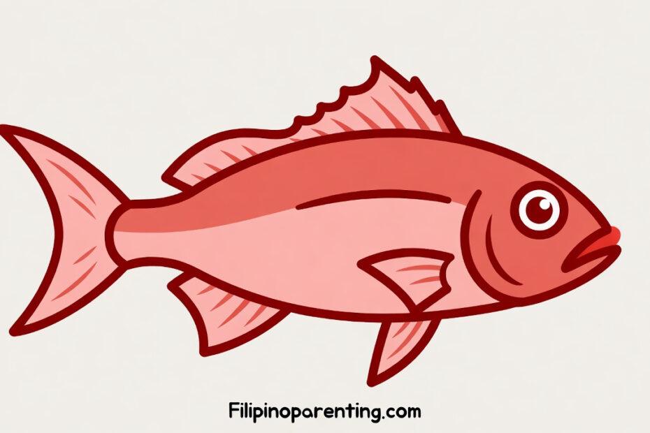 Red Snapper in Tagalog (Maya-maya): Unlock 12 Delicious Example Sentences for Incredible Red Snapper Dining Flat design illustration of a Red Snapper, locally known as Maya-Maya, showing its distinct reddish body and spiny fins.