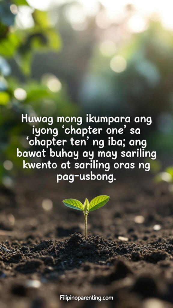 Relatable Tagalog Quotes for Everyday Life Emotions: 5 Powerful Truths A small green sprout growing out of the soil, with a blurred garden background.