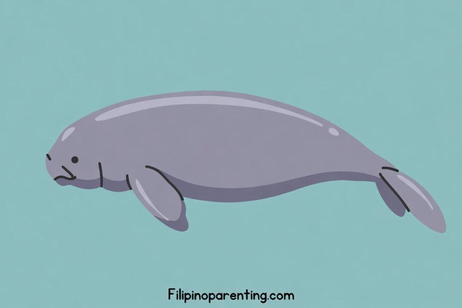 Simple flat color illustration of a Sea Cow in Tagalog known as a dugong.