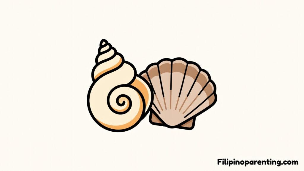 Shell in Tagalog: Unlock 12 Essential Example Sentences for Incredible Marine & Seafood Mastery A simple flat color illustration of a shell in Tagalog or kabibi.