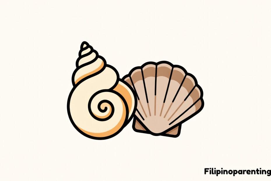 A simple flat color illustration of a shell in Tagalog or kabibi.