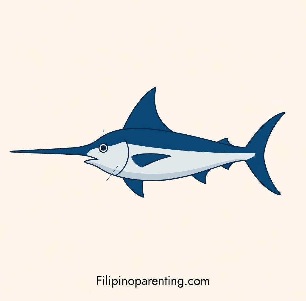 Swordfish in Tagalog (Isdang Espada): Unlock 12 Delicious Example Sentences for Incredible Swordfish Luxury Illustration of a Swordfish (Espada) showing its long flat bill and shark-like dorsal fin.