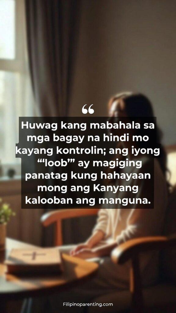 Tagalog Christian Quotes for Daily Peaceful Heart: 5 Unshakeable Truths A serene indoor scene with soft window light and a Tagalog Christian quote about surrendering to God’s will.