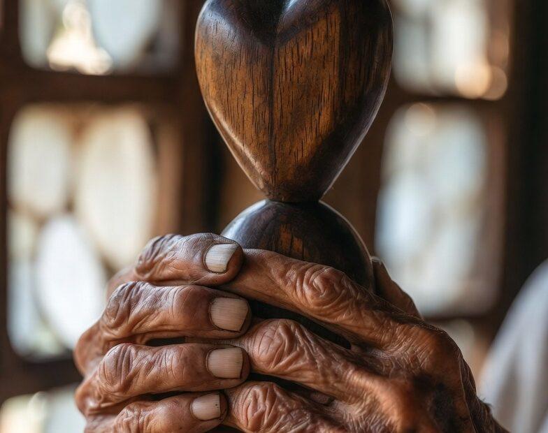Hands holding a wooden heart representing Tagalog Expressions Heart Depth Soul.