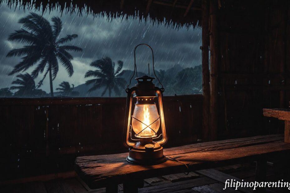 An oil lamp in a dark room representing Tagalog Faith Quotes Pagtitiwala sa Dilim Heavy Heart.