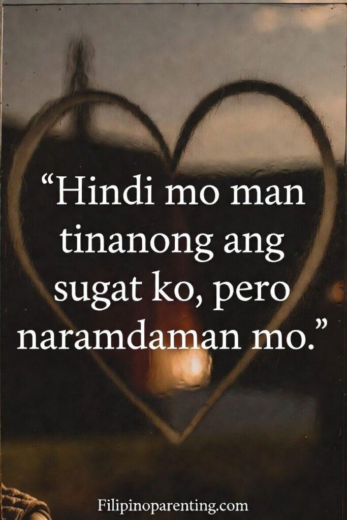 Tagalog Quotes About Love That Heals: 5 Restorative Truths for the Soul Vertical warm-toned artwork with a Tagalog quote about silent understanding and empathy.