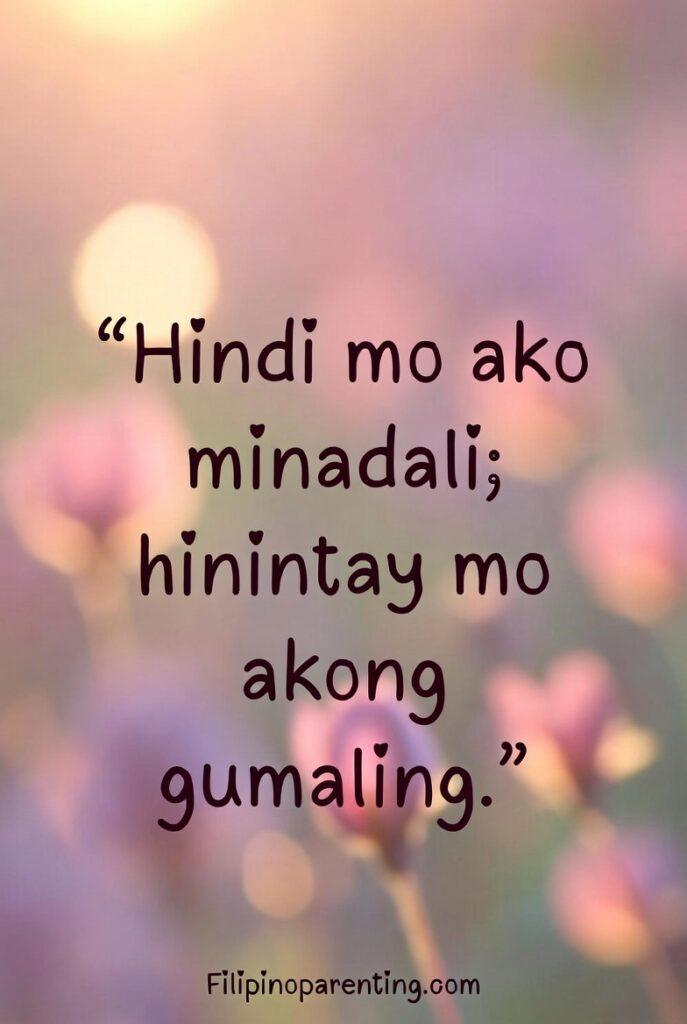 Tagalog Quotes About Love That Heals: 5 Restorative Truths for the Soul Vertical soft sunrise-themed artwork with a Tagalog quote about patient love and healing.