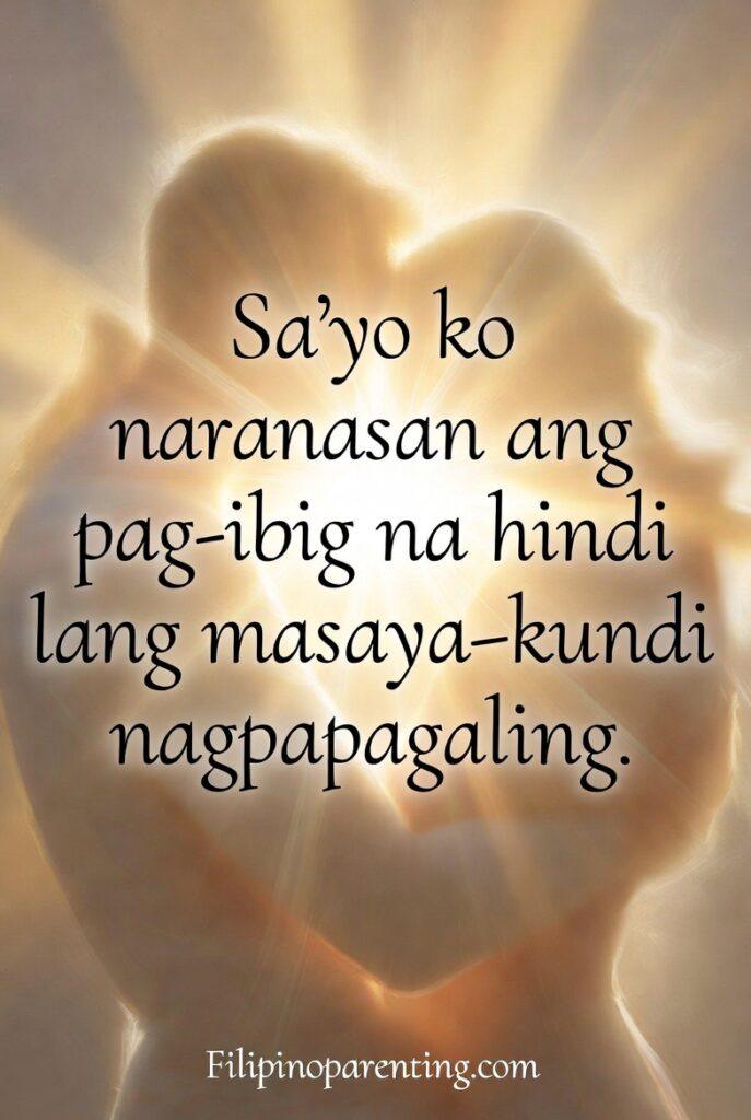 Tagalog Quotes About Love That Heals: 5 Restorative Truths for the Soul Vertical radiant artwork with a Tagalog quote about love that heals.