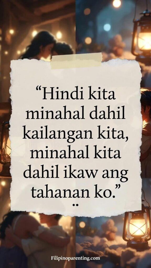 Tagalog Quotes About Pure Love: 5 Enchanting Expressions of the Heart A warm vertical artwork showing a Tagalog quote about love as a true home.