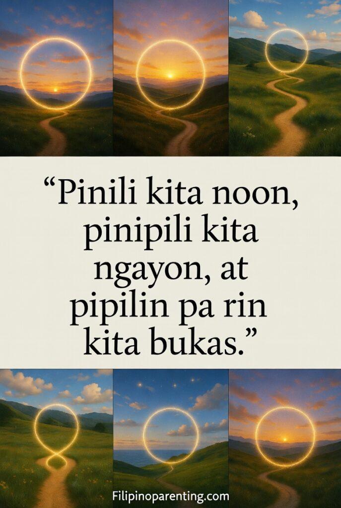 Tagalog Quotes About Pure Love: 5 Enchanting Expressions of the Heart A vertical artwork with a Tagalog quote about choosing someone every day.