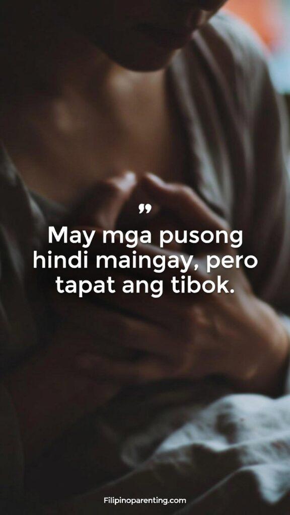 Tagalog Quotes About Silent Love: 5 Unshakeable Truths of the Heart A warm-toned Filipino-themed image with the quote “May mga pusong hindi maingay, pero tapat ang tibok.”