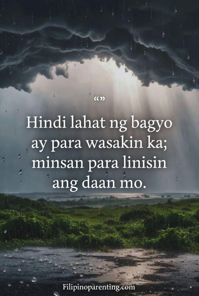 Tagalog Quotes About Struggle: 5 Unbreakable Truths for the Soul A Filipino landscape after a storm with light breaking through, featuring the Tagalog quote about storms clearing your path.