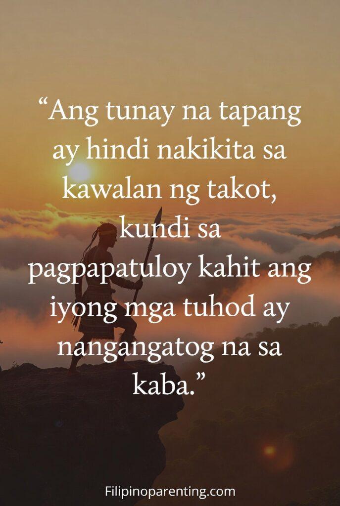 Tagalog Quotes Finding Courage Hard Days: 5 Unstoppable Truths A warrior silhouette standing on a cliff at sunrise, symbolizing courage despite fear.