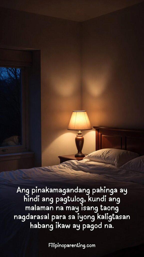 Tagalog Quotes Finding Sanctuary Love Rest: 5 Sacred Truths A bedside table with a dimmed lamp and a soft blanket, evoking a sense of being cared for.