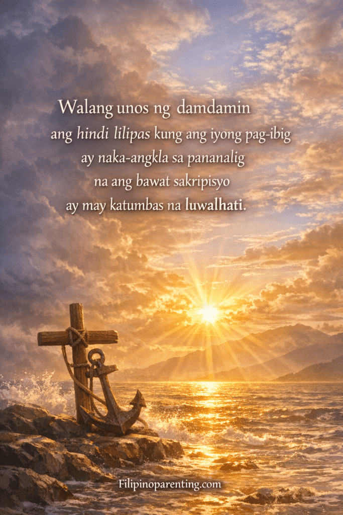 Tagalog Quotes Kahit Masakit Choosing to Love: 5 Unstoppable Truths A hopeful Filipino-inspired image showing light after a storm, symbolizing faith and enduring love.