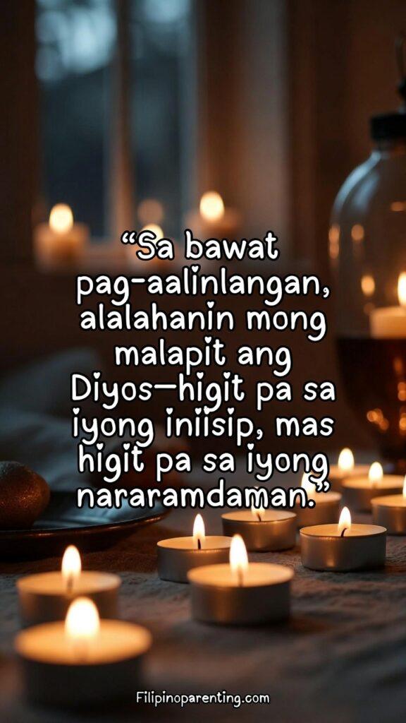 Tagalog Quotes: Malapit ang Diyos – 5 Miraculous Truths A close-up of a hand holding a compass or a glowing lantern with a Tagalog quote about God being closer than our doubts.