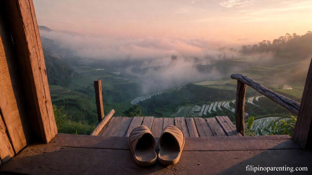 Tagalog Quotes: Malapit ang Diyos – 5 Miraculous Truths A sunrise over rice terraces representing the presence of God in Tagalog Quotes: Malapit ang Diyos.